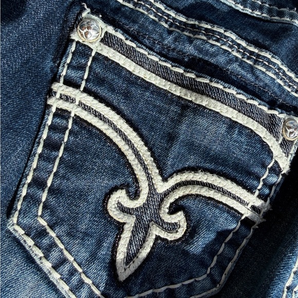 Rock Revival Jeans Women Size 26 Dee Boot Rhinestone Thick Stitch Pockets Blue - Picture 2 of 10